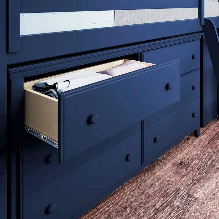 Jackpot Deluxe Twin Storage Loft Bed with Dresser and Bookcase