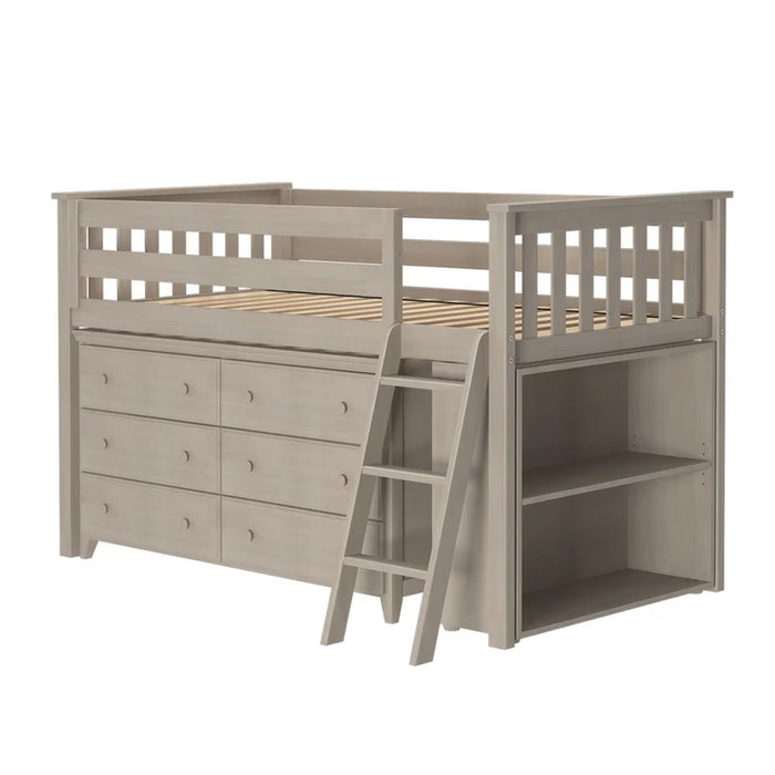 Jackpot Deluxe Twin Storage Loft Bed with Dresser and Bookcase