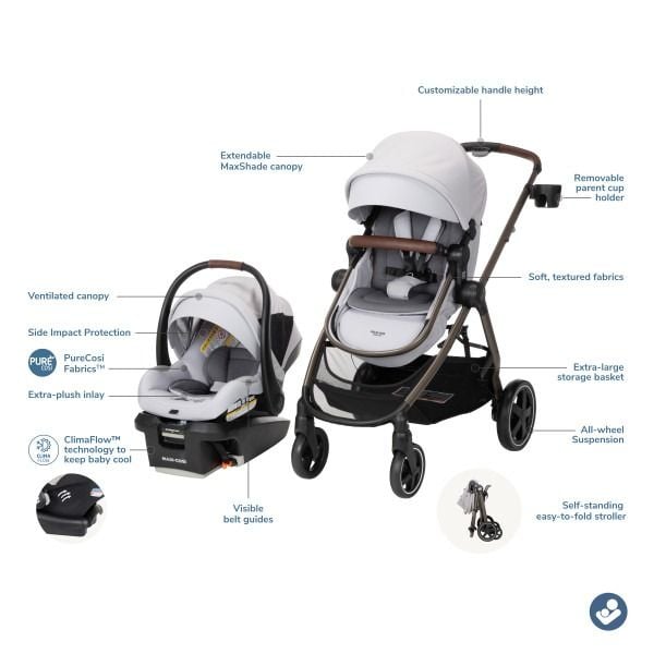 Maxi-Cosi Zelia 2 Luxe+ Travel System - Arctic Frost Brixy Store Exclusive