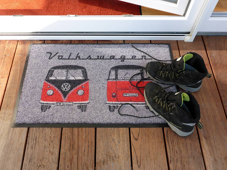 VW T1 Bus Home Camper Doormat 70x50cm - Front & Back/BK& RD