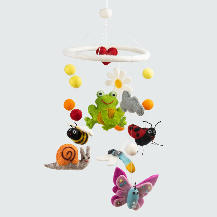 Felt Mobile Garden Friends Frog, Butterfly, Snail, Dragonfly