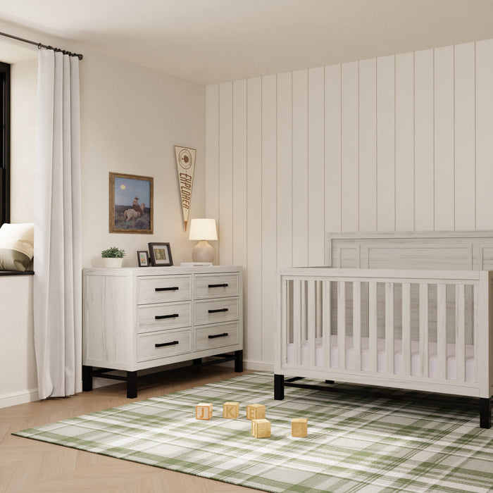Clearance Newbern 4 in Crib & Double Dresser in White Driftwood Finish  FLOOR MODEL SALE