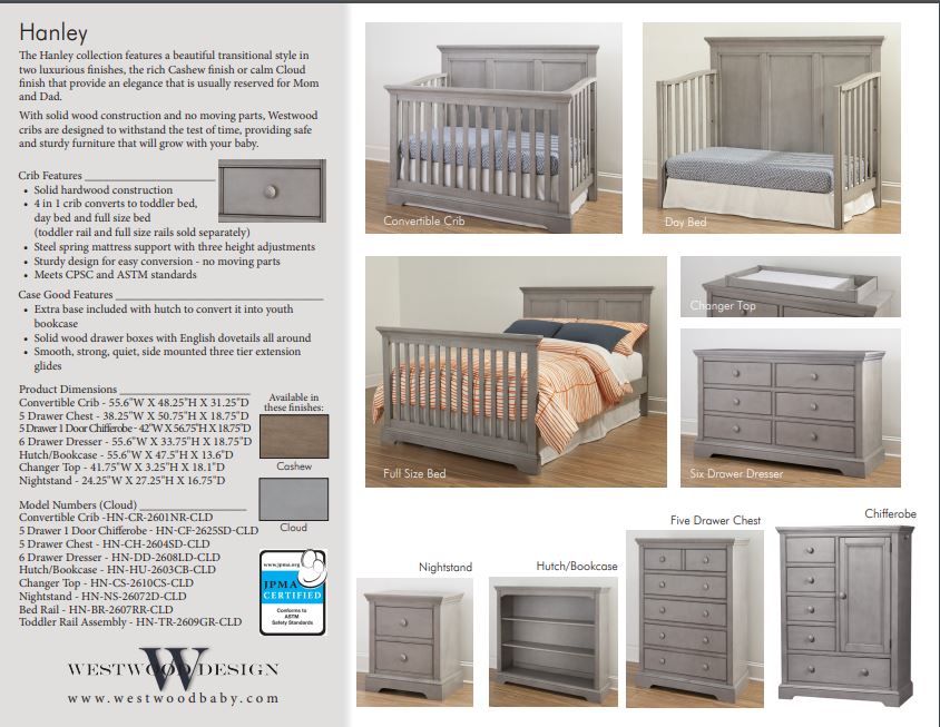 Westwood Baby Hanley Full Bed Rails Cashew, Cloud Gray, and White Chalk