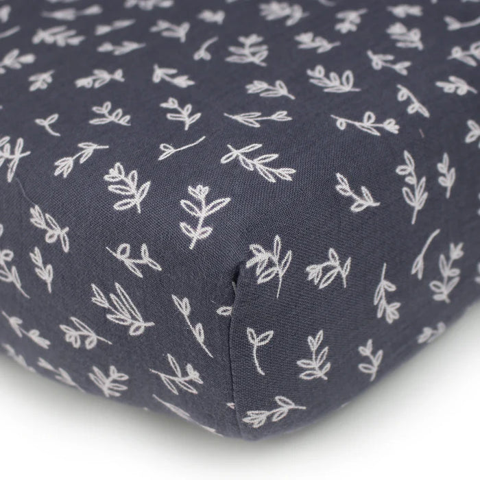 L'ovedbaby Organic Muslin Crib Sheet in Dusk Leaves