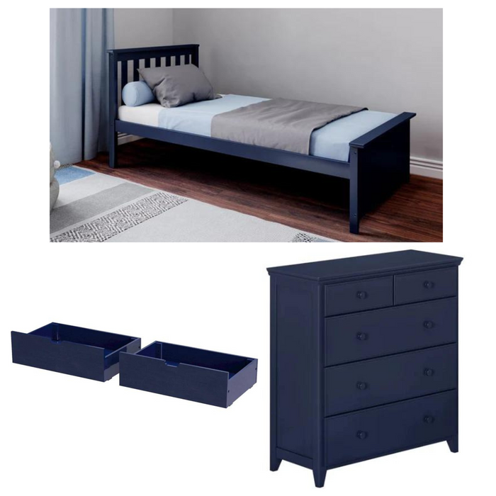 M3 Bed with Underbed Drawers and 2 over 3 Drawer Chest