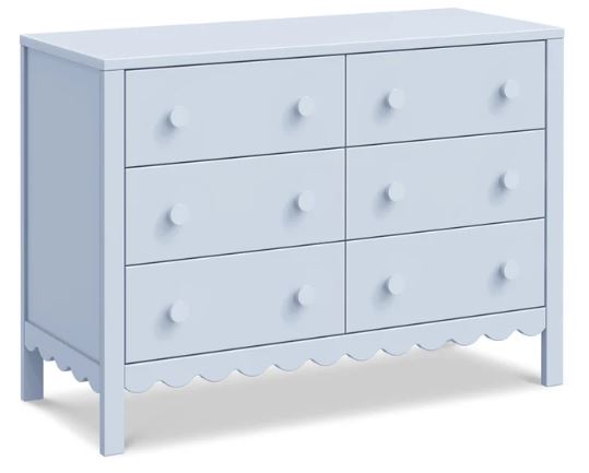 Clearance Floor Model Davinci Powder Blue Sammy Scallop 4-in-1 Crib, Dresser, Changing Tray, Contour Pad