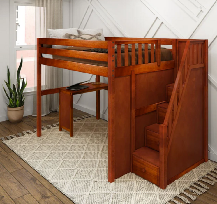 Maxtrix Full High Loft Bed with Stairs + Corner Desk (800 Lbs. Rating)