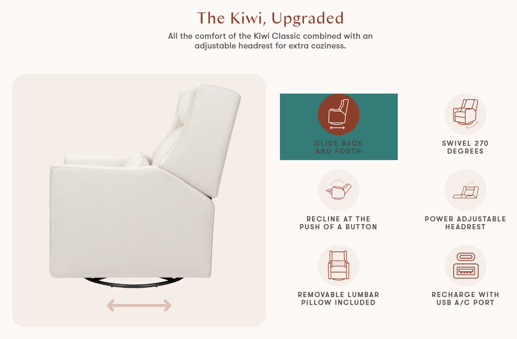 Babyletto Kiwi Plus Power Recliner and Swivel Glider with Power Adjustable Headrest and USB Port