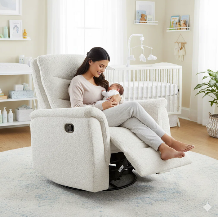 Clearance! Second Story Home Tillie Swivel Recliner In Cream Boucle