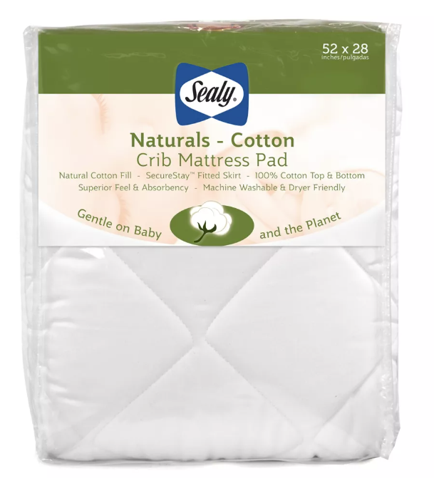 Sealy Naturals Cotton Fitted Crib & Toddler Mattress Pad