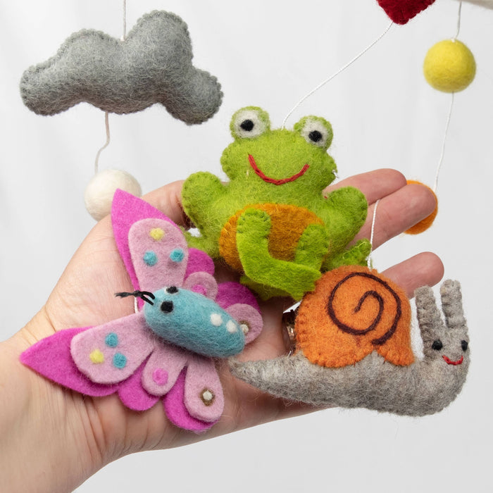 Felt Mobile Garden Friends Frog, Butterfly, Snail, Dragonfly