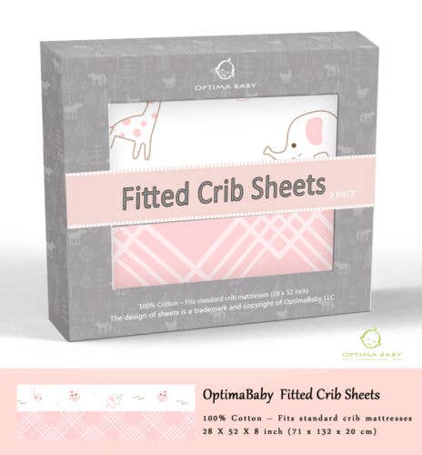 OptimaBaby 2PCS Pack Pink Animals Fitted Crib Sheets
