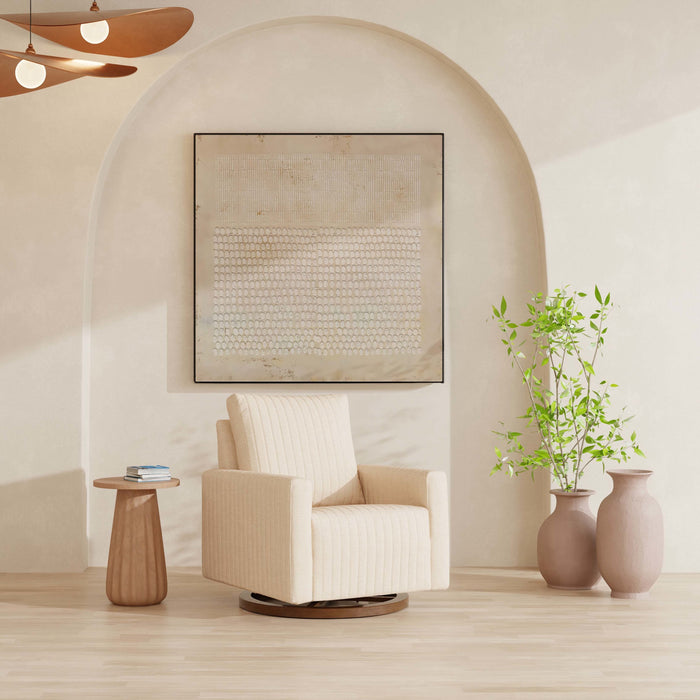 Black Friday Deal! Babyletto Poe Channeled Swivel Glider in Eco-Performance Fabric | Water Repellent & Stain Resistant