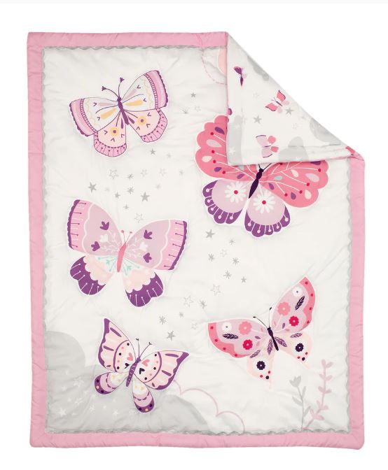 6 Pc Collection Butterfly Kisses Crib Bedding, Lamp, Wall Stickers, Floral Musical Mobile