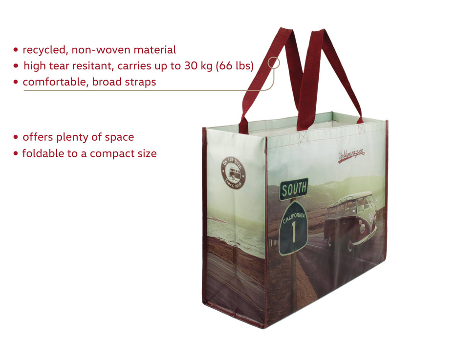 VW Bus Reuseable Large Bulk Foldable Shopper Bag - Highway 1