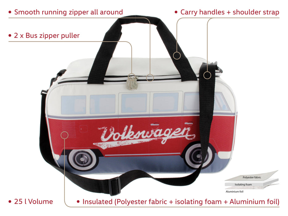 VW T1 Bus Lightweight Travel Cooler Bag (25 l) – RD/WH