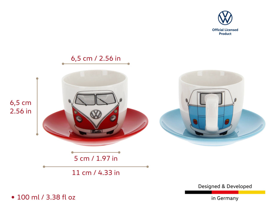 VW T1 Bus Espresso Cup 2-pc Set 100ml - Front/BL & RD