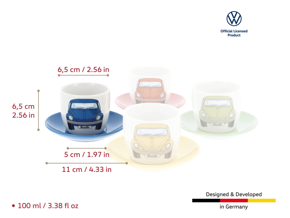 VW Beetle Espresso Cup 4-pc Set 100ml - Front/4 Colors