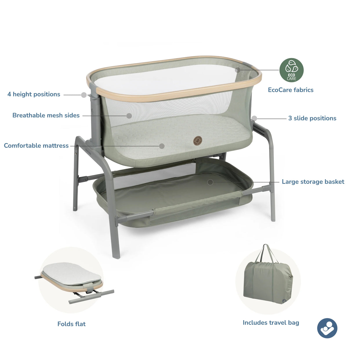 Maxi-Cosi Iora Bedside Bassinet, Classic Green