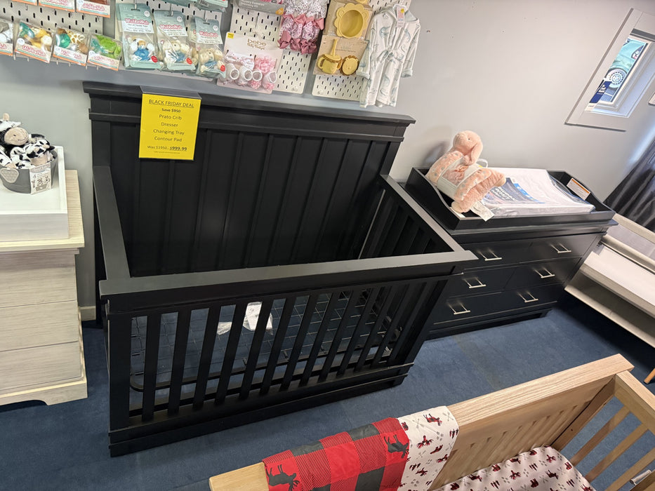 Clearance Prato Crib, Dresser, Changing Tray in Black