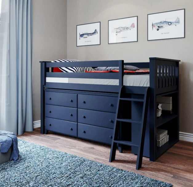 Jackpot Deluxe Twin Storage Loft Bed with Dresser and Bookcase