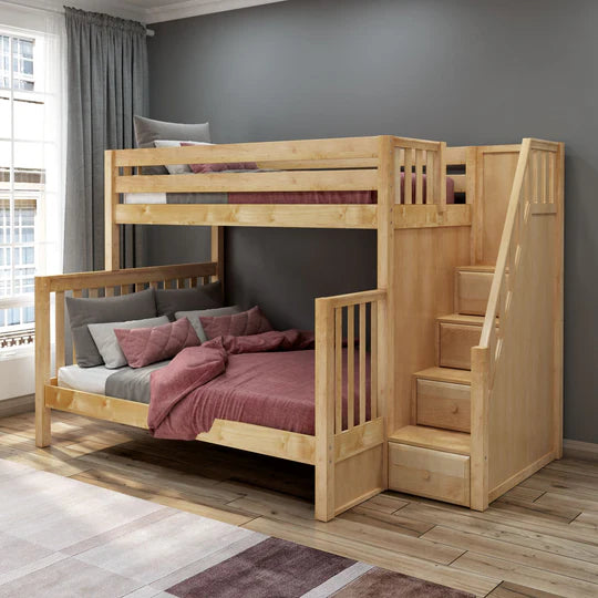 Maxtrix High Twin XL over Queen Bunk Bed with Stairs (800 Lbs. Rating)