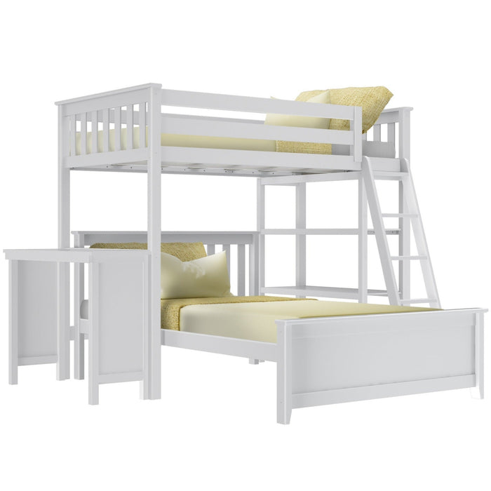 M3 L-Shaped Twin Over Full-Size Bunk Bed with Bookcase + Desk-400 lbs Rating