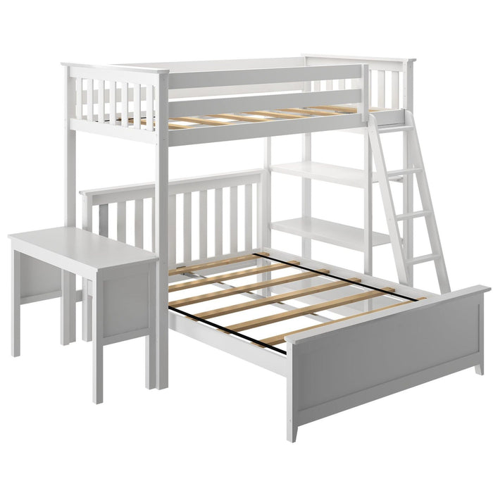 M3 L-Shaped Twin Over Full-Size Bunk Bed with Bookcase + Desk-400 lbs Rating