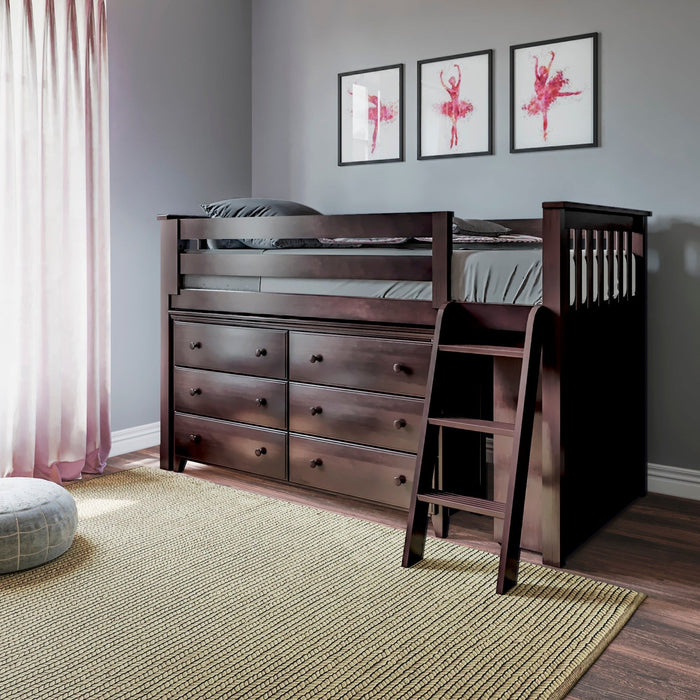 Jackpot Deluxe Twin Storage Loft Bed with Dresser and Bookcase