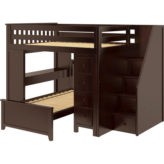 Jackpot Deluxe Full over Twin L-Shape Bunk with Staircase + Desk + Storage