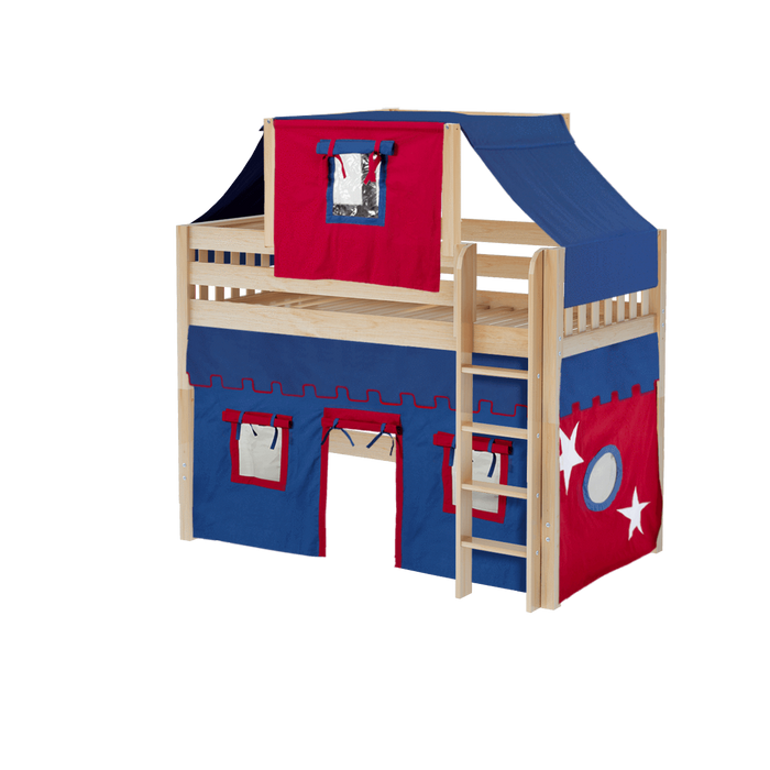 Maxtrix Twin Mid Loft Bed with Straight Ladder, Curtain + Top Tent (800 Lbs. Rating)