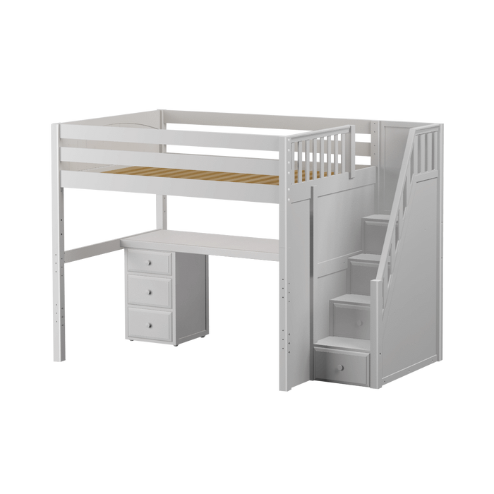 Maxtrix Full High Loft Bed with Stairs + Desk (800 Lbs. Rating)