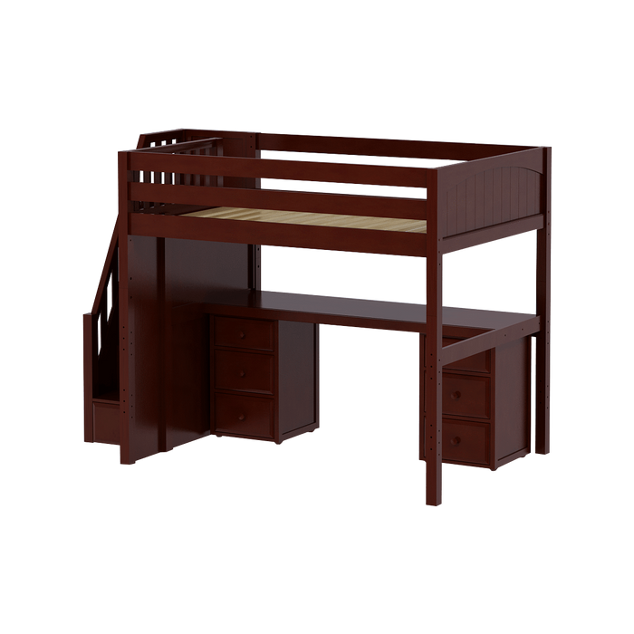 Maxtrix Full High Loft Bed with Stairs + Desk (800 Lbs. Rating)