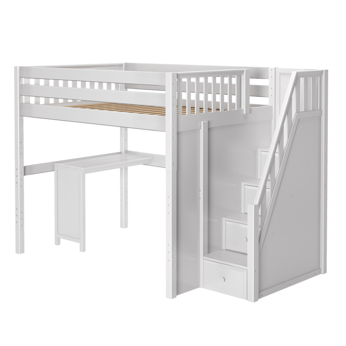 Maxtrix Full High Loft Bed with Stairs + Corner Desk (800 Lbs. Rating)