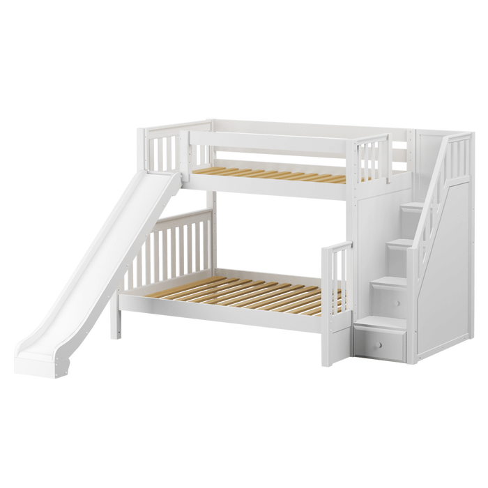 Maxtrix Medium Twin over Full Bunk Bed with Stairs + Slide (800 Lbs. Rating)