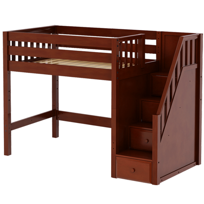 Maxtrix Twin Mid Loft Bed with Stairs (800 Lbs. Rating)