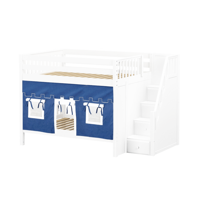 Maxtrix Full Medium Bunk Bed with Stairs + Curtain (800 Lbs. Rating)