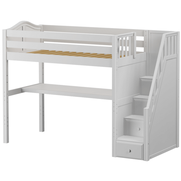Maxtrix Twin High Loft Bed with Stairs + Desk (800 Lbs. Rating)