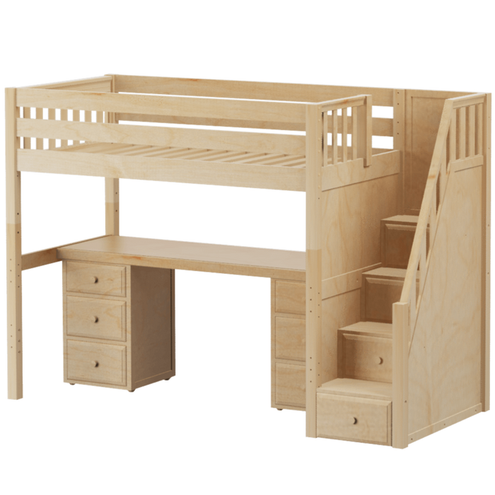 Maxtrix Twin XL High Loft Bed with Stairs + Desk (800 Lbs. Rating)