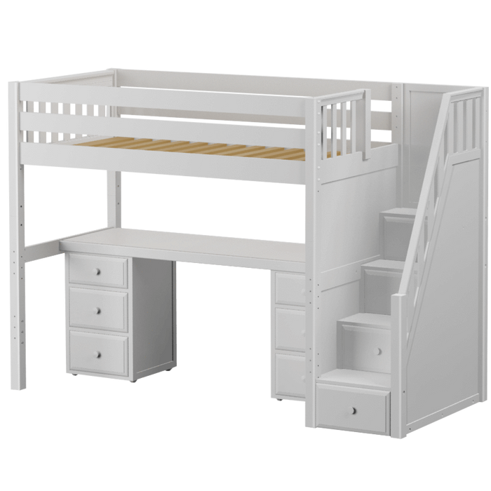 Maxtrix Twin High Loft Bed with Stairs + Desk (800 Lbs. Rating)
