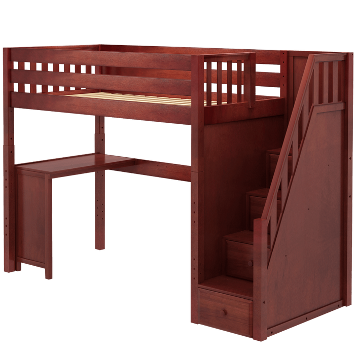 Maxtrix Twin XL High Loft Bed with Stairs + Corner Desk (800 Lbs. Rating)