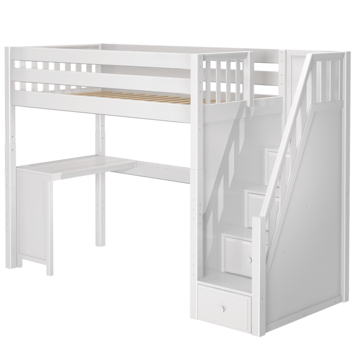 Maxtrix Twin XL High Loft Bed with Stairs + Corner Desk (800 Lbs. Rating)