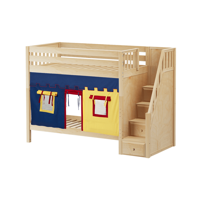Maxtrix Twin High Bunk Bed with Stairs + Curtain (800 Lbs. Rating)