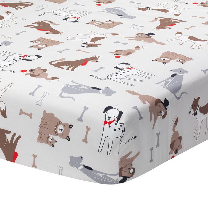 Lambs & Ivy Bow Wow Dog/Puppy Breathable 100% Cotton Baby Fitted Crib Sheet