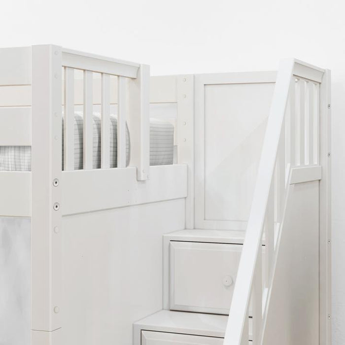 Maxtrix Twin over Full + Twin High Corner Loft Bunk with Angled Ladder and Stairs on Left (800 Lbs. Rating)