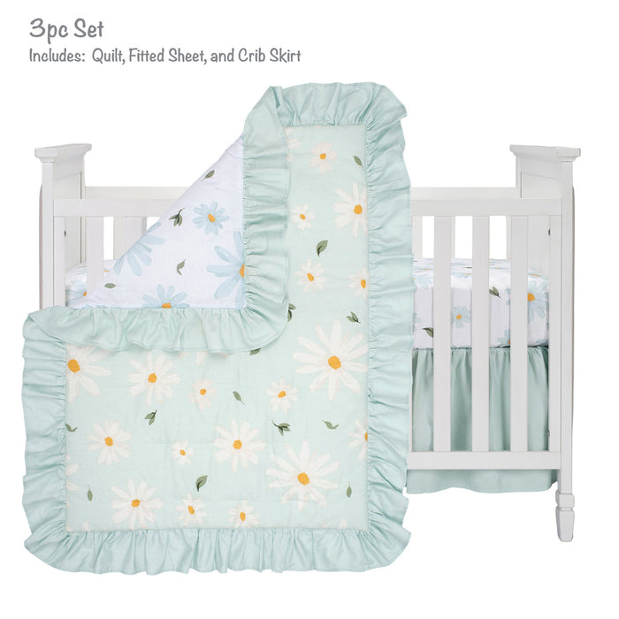 Lambs & Ivy Sweet Daisy Blue/White 3-Piece Floral Baby Crib Bedding Set