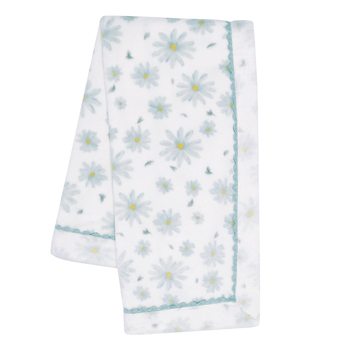 Lambs & Ivy Sweet Daisy White/Blue Floral Soft Luxury Fleece Baby Blanket