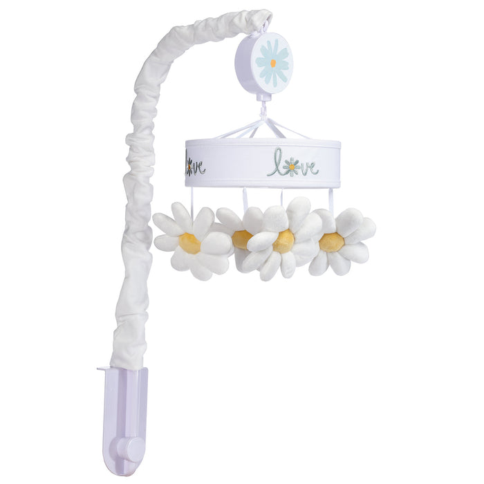 Lambs & Ivy Sweet Daisy White Floral Musical Baby Crib Mobile Soother Toy