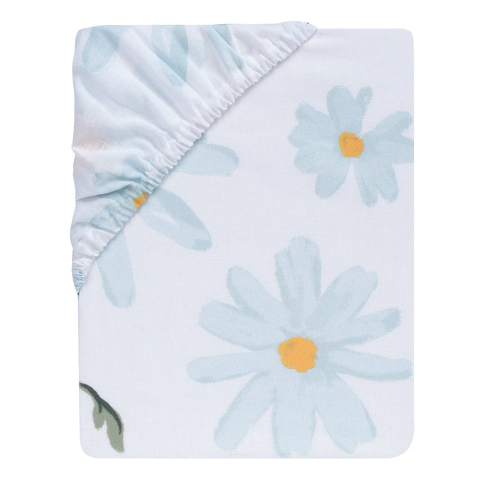 Lambs & Ivy Sweet Daisy 100% Cotton White/Blue Floral Baby Fitted Crib Sheet